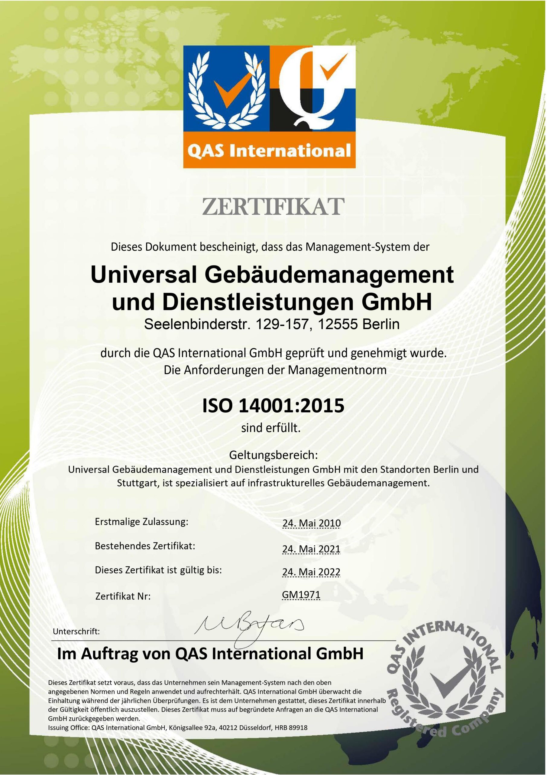 Zertifikat - ISO 14001