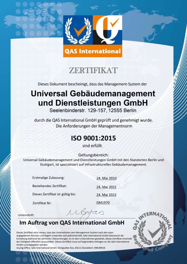 Zertifikat ISO 9001:2015